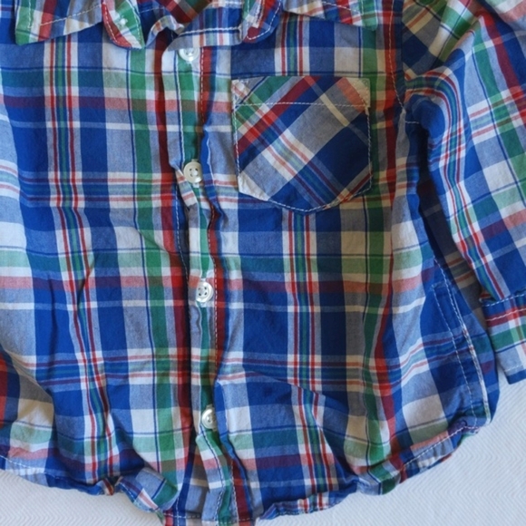 joe fresh plaid cotton button down collared shirt 6-12 months baby boy - Picture 3 of 6